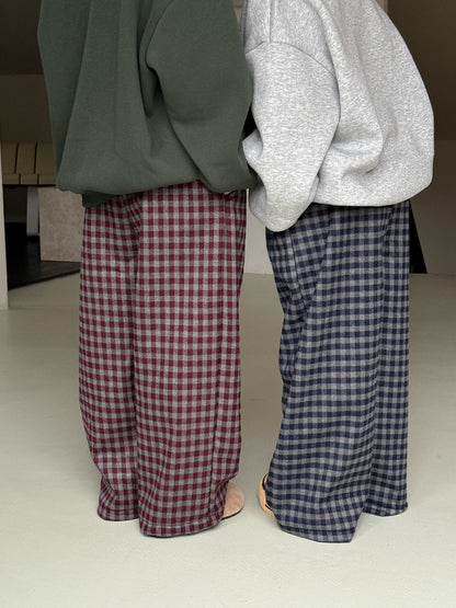 チェック柄パンツ キッズ 裏起毛 厚手 ゆったり ワイドストレート カジュアル【mh0011655】