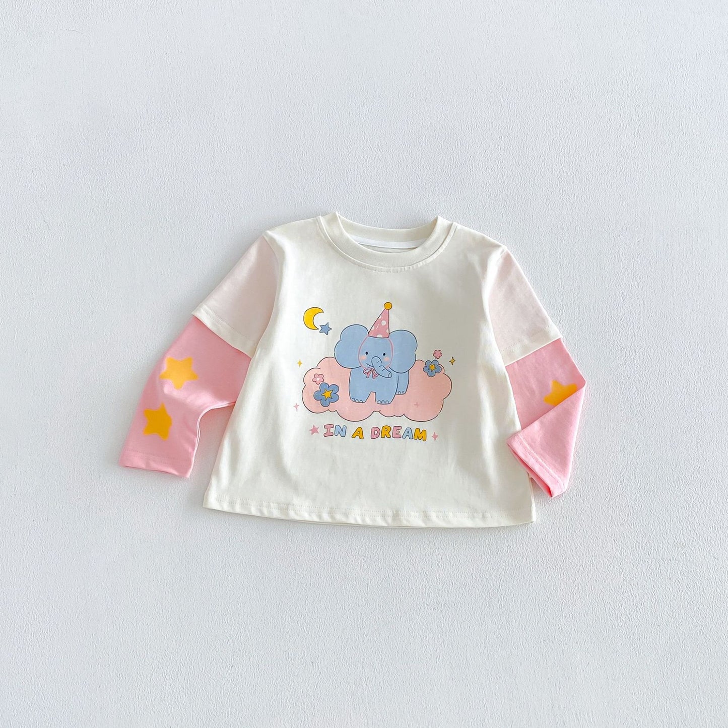 Camiseta de manga larga efecto doble capa con personajes infantiles para niños【mh0014041】