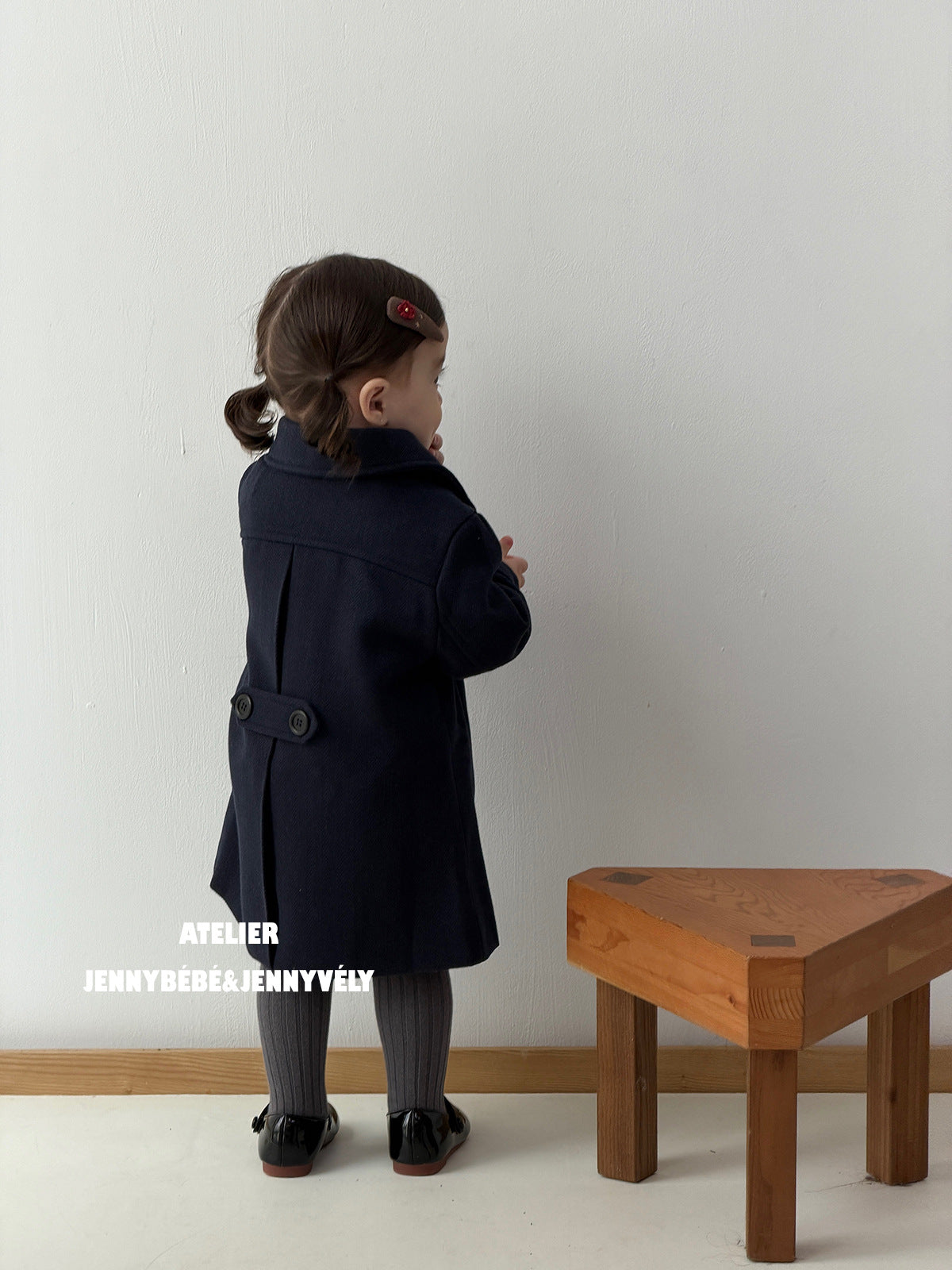 Abrigo de paño de longitud media con cuello y doble botonadura para niños【mh0014661】