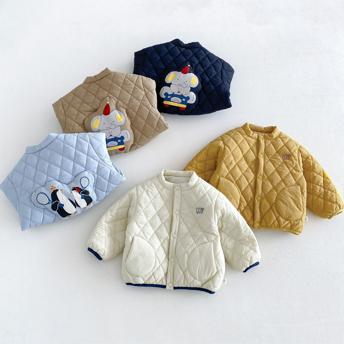 ベビー キッズ アニマル 刺繍 キルティング 中綿ジャケット / デニムパンツ【mh0014759】