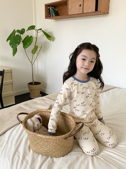 Long Sleeve Printed Pajamas 長袖 プリント パジャマ セット【mh0012243】