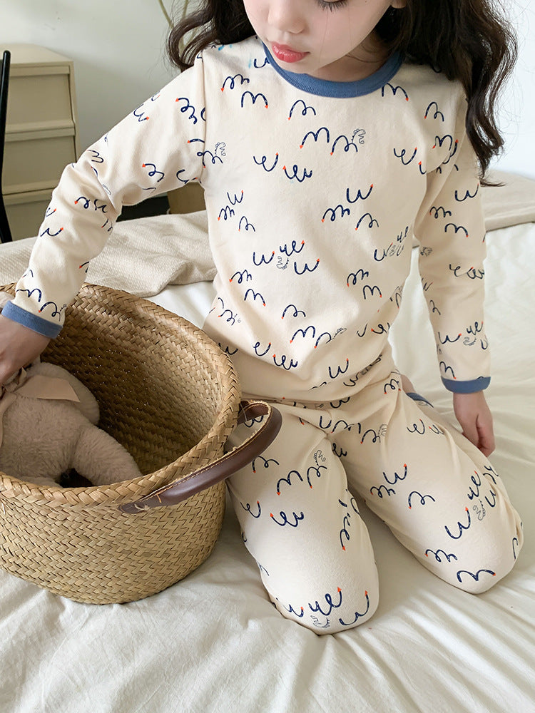 Long Sleeve Printed Pajamas 長袖 プリント パジャマ セット【mh0012243】