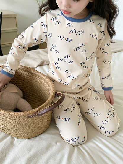 Long Sleeve Printed Pajamas 長袖 プリント パジャマ セット【mh0012243】