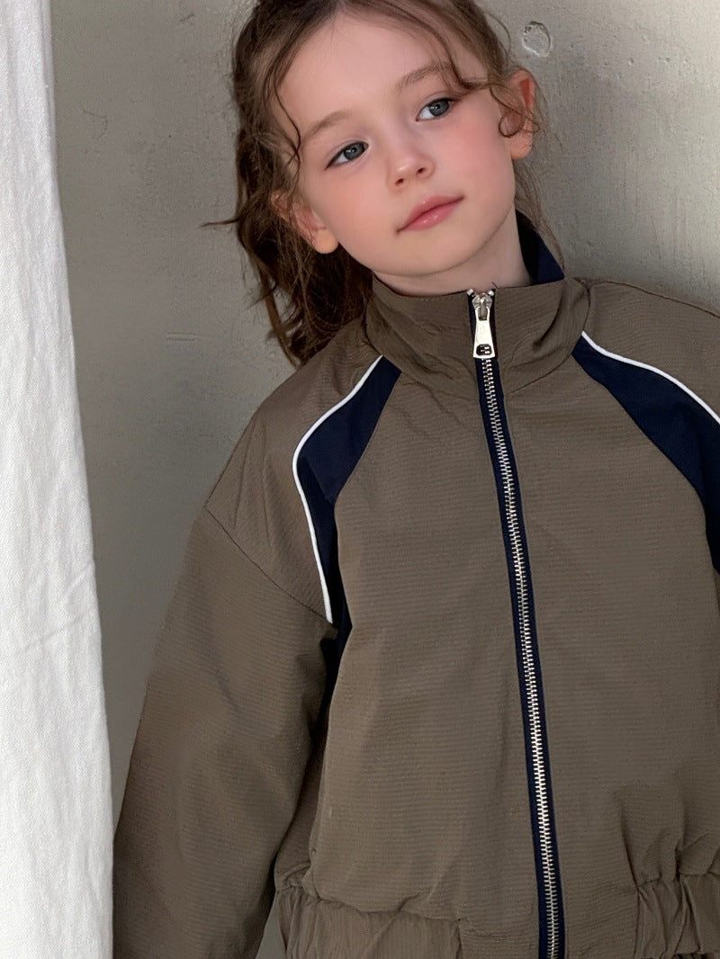 Kids' Colorblock Stand-Collar Long-Sleeve Jacket & Mini Skirt Set [mh0014079]
