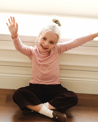 メリノウール キッズ パジャマ ラッフルカラー 長袖 トップス＆パンツ くすみカラー【mh0011572】