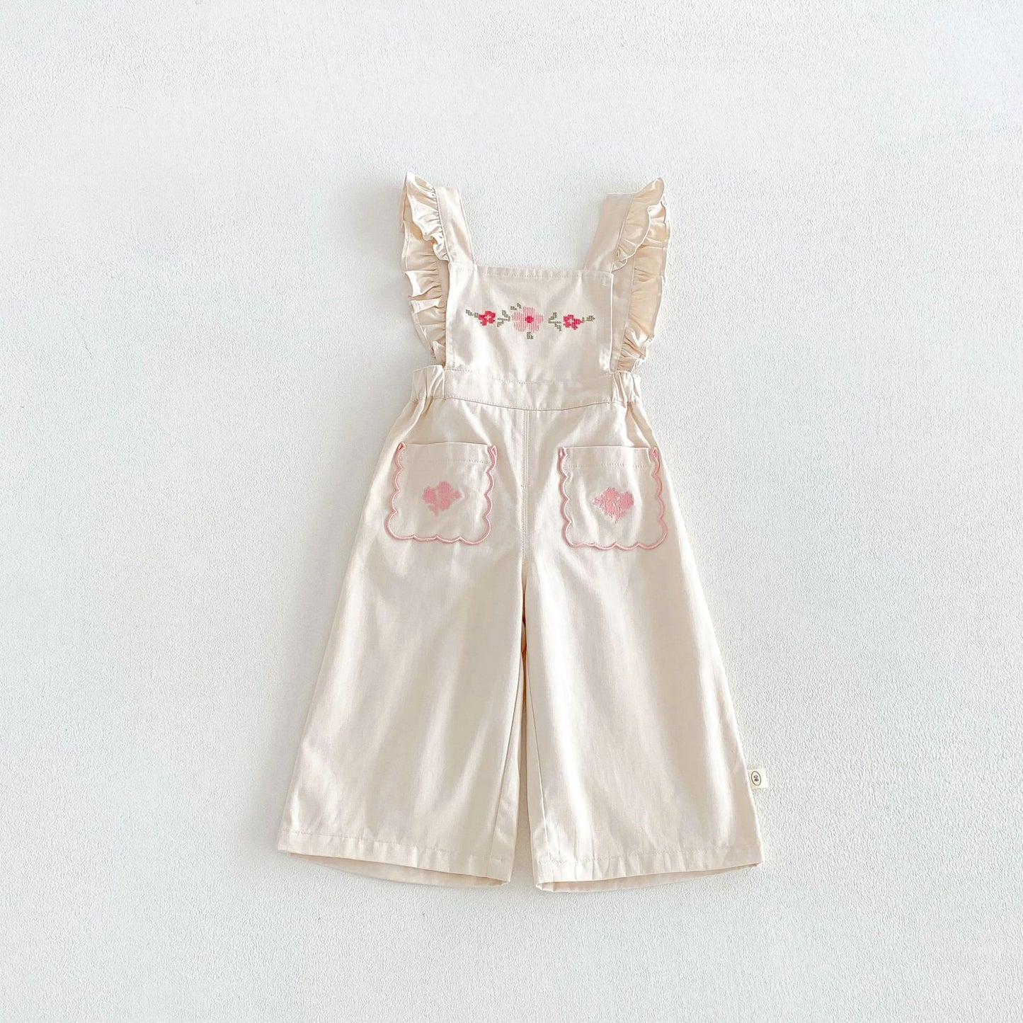 Blusa de manga larga con estampado de cuadros vichy para niños, con bordado floral y peto con pantalón [mh0014043]