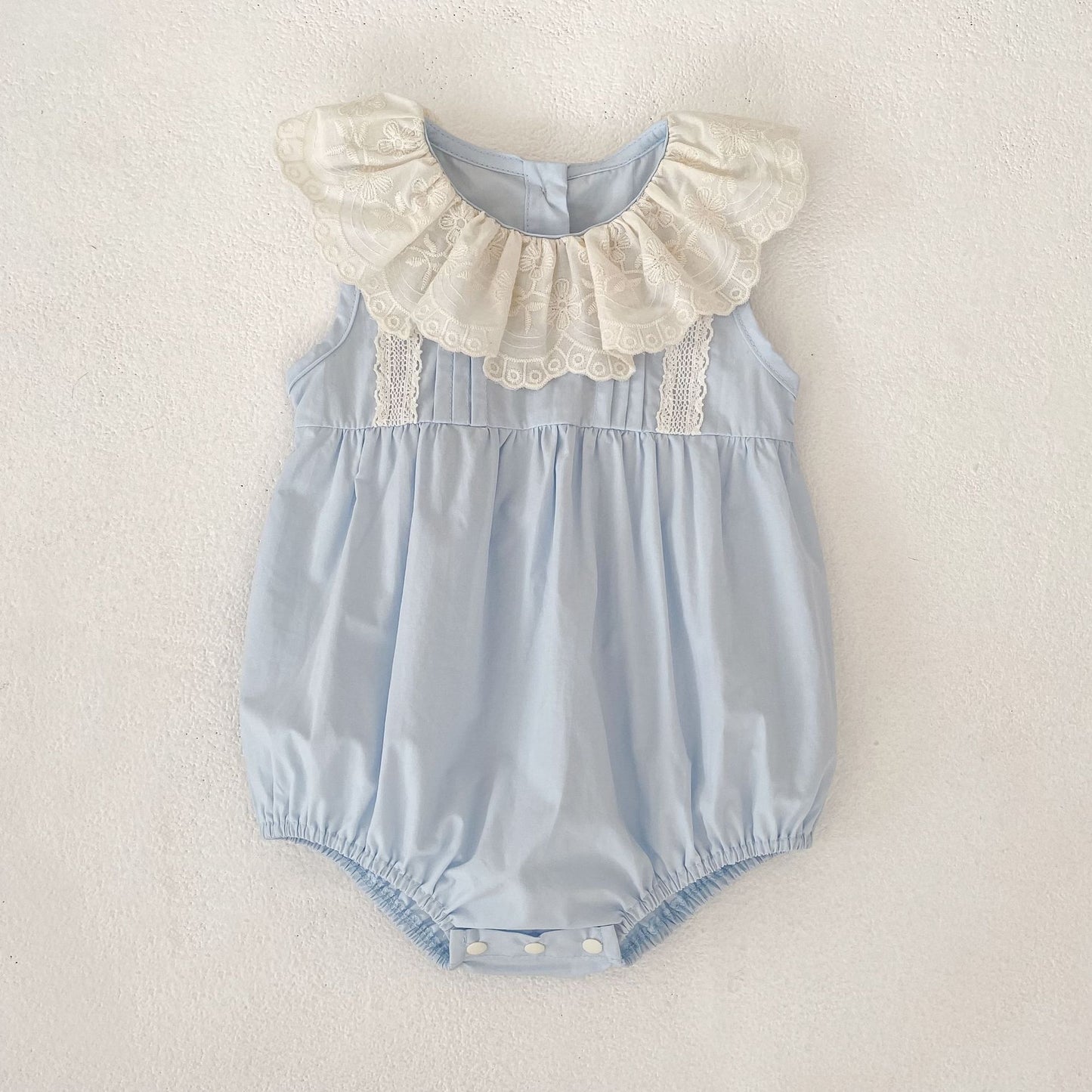 Vestido midi tipo pelele con cuello de encaje con volantes【mh0013162】