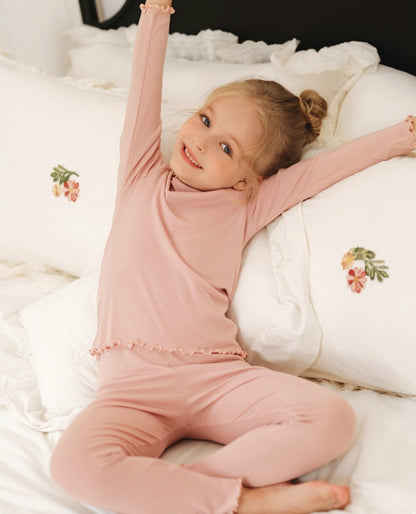 メリノウール キッズ パジャマ ラッフルカラー 長袖 トップス＆パンツ くすみカラー【mh0011572】