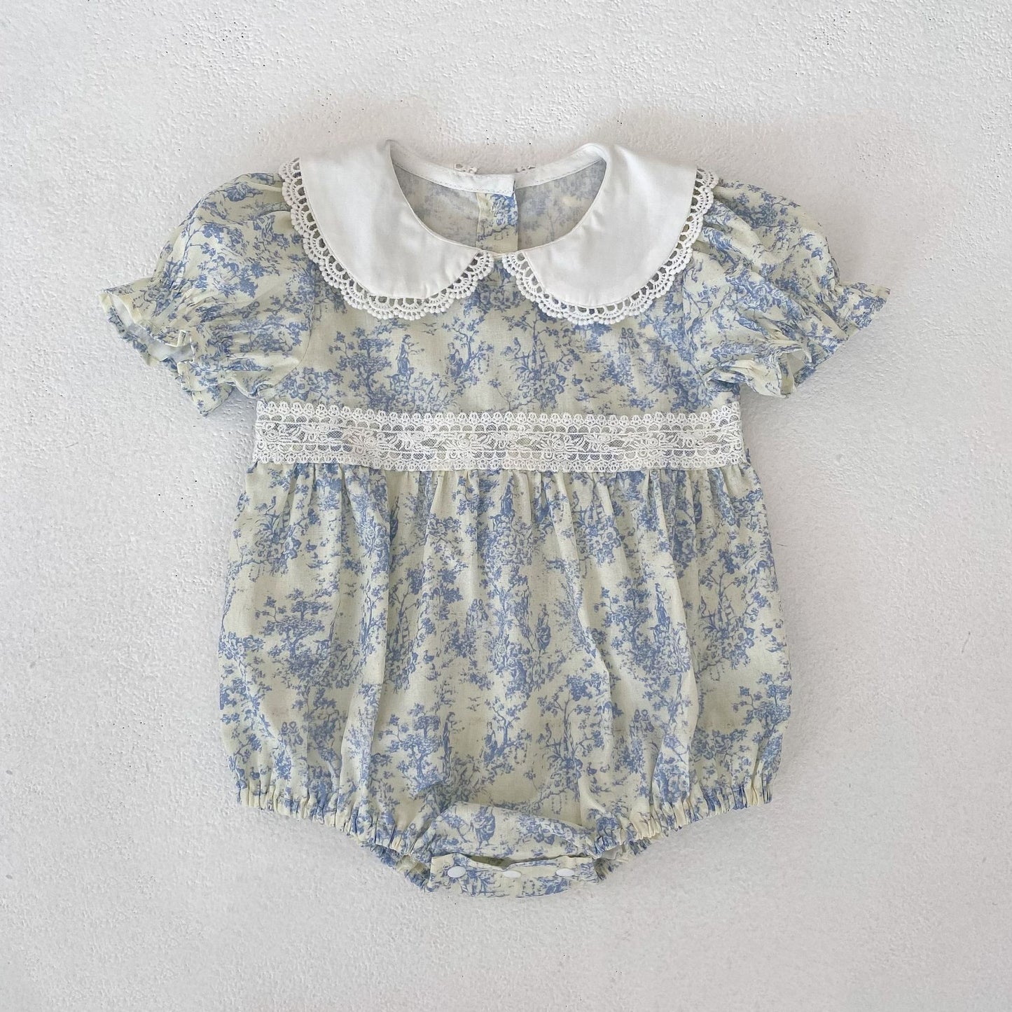 Floral Lace Collar Romper Dress パフスリーブ ロンパース 半袖ワンピース【mh0013164】