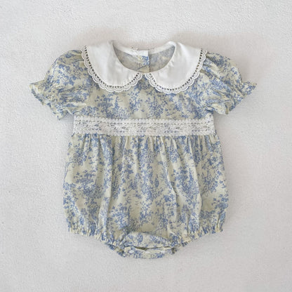 Floral Lace Collar Romper Dress パフスリーブ ロンパース 半袖ワンピース【mh0013164】