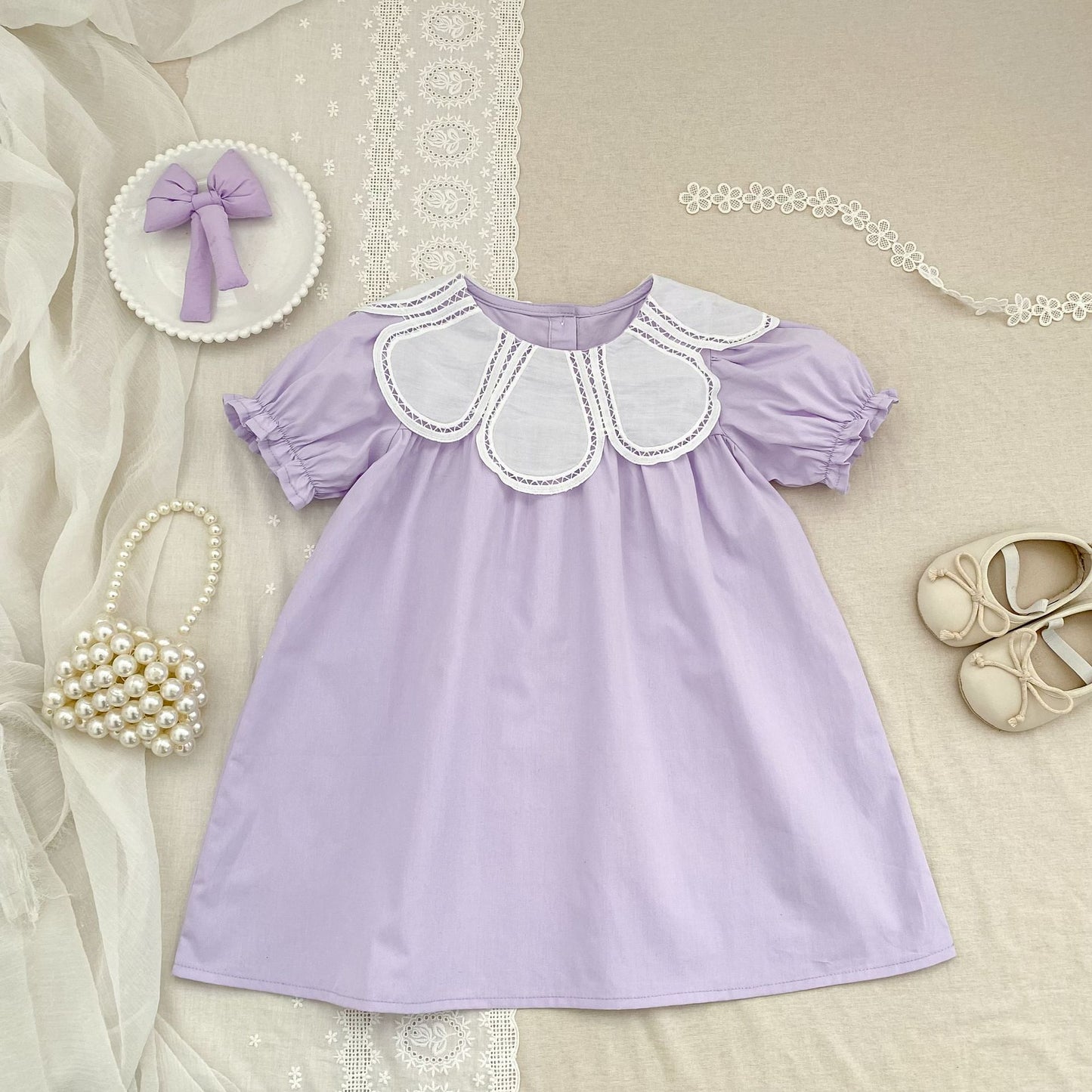 Petal Collar Romper Puff Sleeve Dress ラッフル ロンパース ミモレ丈ワンピース【mh0013158】