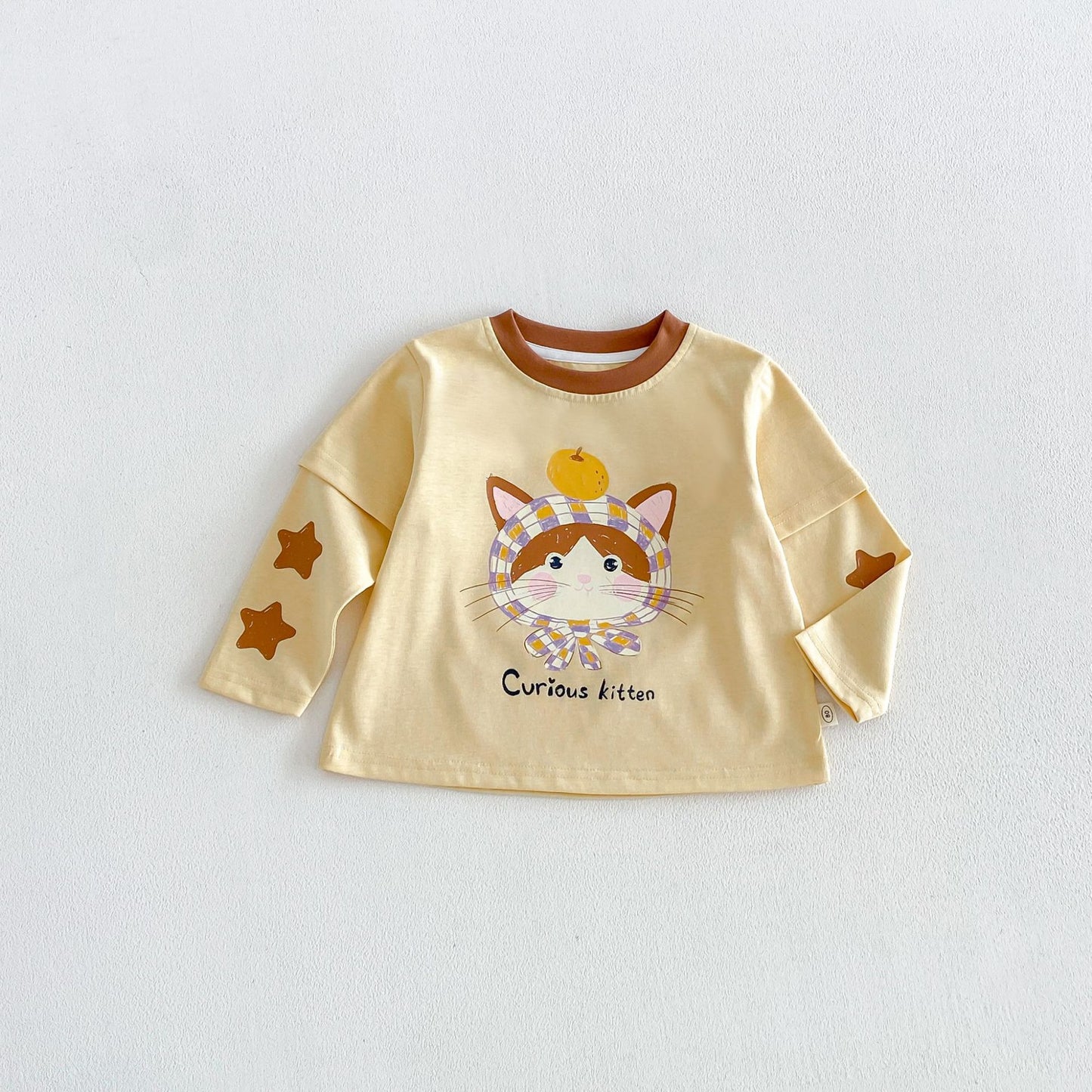 Camiseta de manga larga efecto doble capa con personajes infantiles para niños【mh0014041】