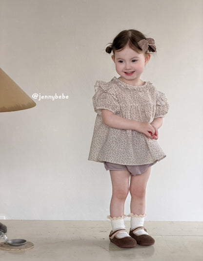 Puff Sleeve Floral Top & Bloomer Set [mh0012530]