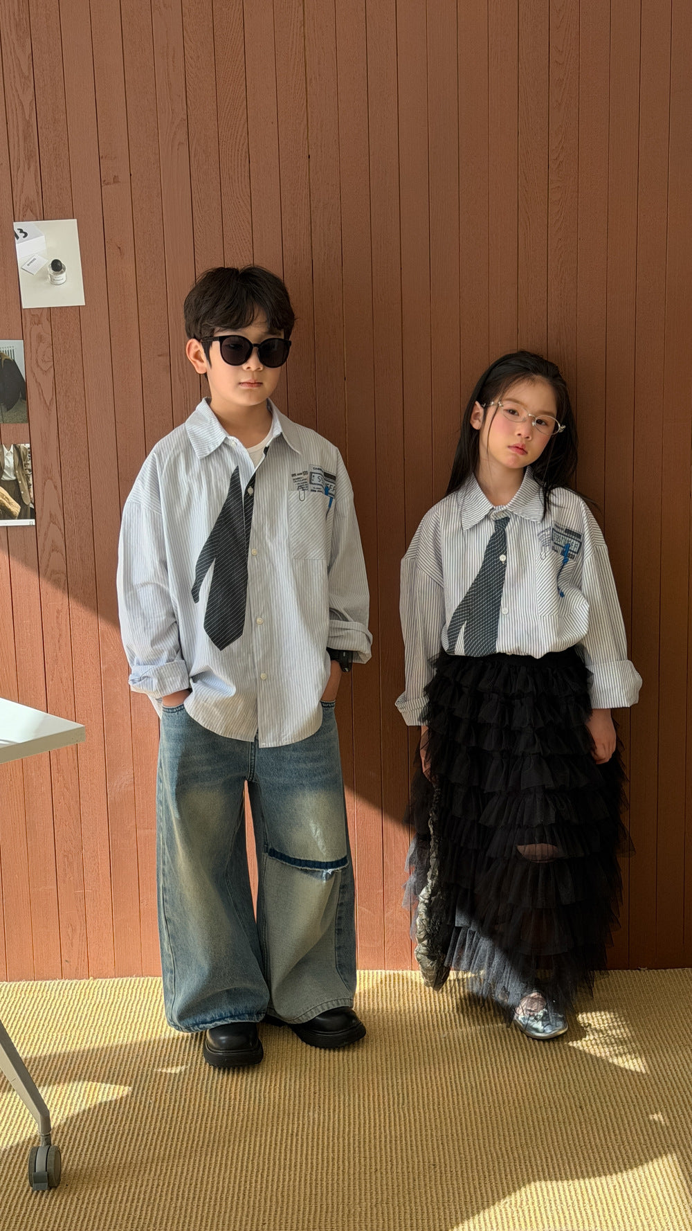 Camisa estampada de rayas con corbata【mh0012514】