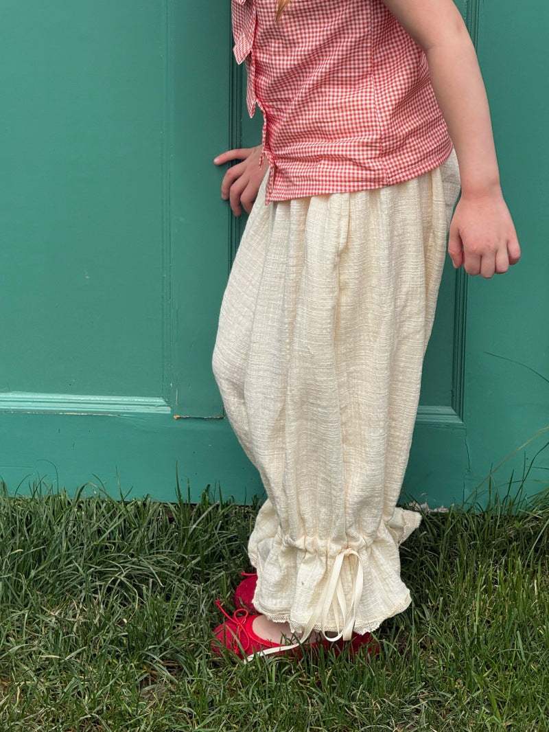Asymmetric Plaid Shirt Long Pants 半袖パフスリーブブラウス フリルロングパンツ【mh0013236】