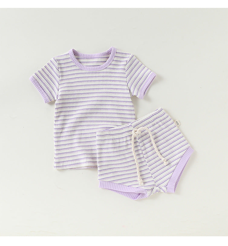 Striped Tee & Shorts Set ボーダー 半袖Tシャツ ショートパンツ セット【mh0013033】