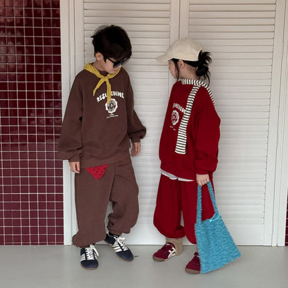 セットアップ キッズ 裏起毛 ロゴ 厚手 スウェット カジュアル ルーズフィット【mh0011670】