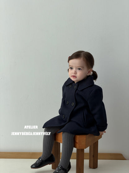Abrigo de paño de longitud media con cuello y doble botonadura para niños【mh0014661】