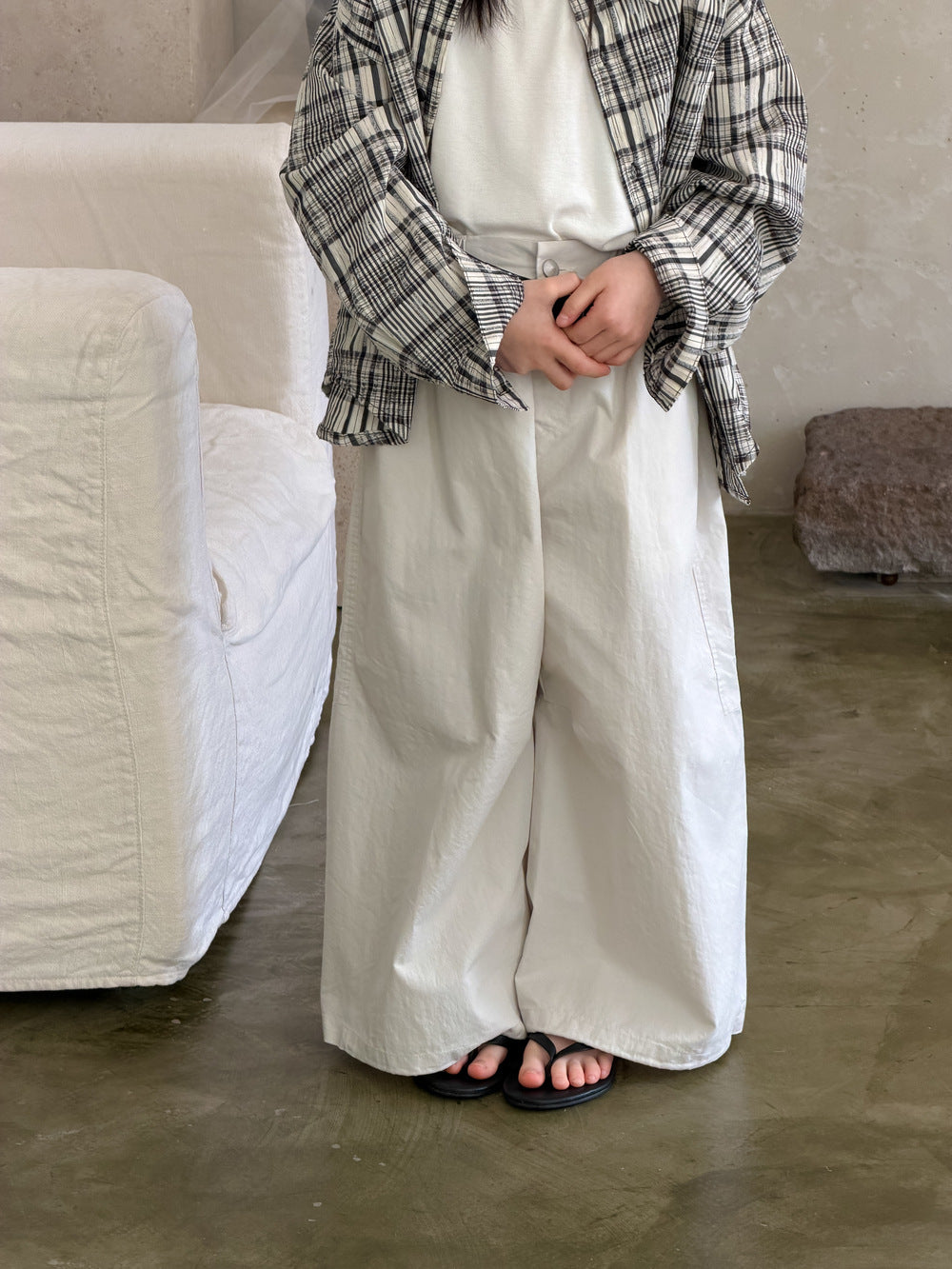 Pantalones Anchos de Algodón Liso【mh0012516】
