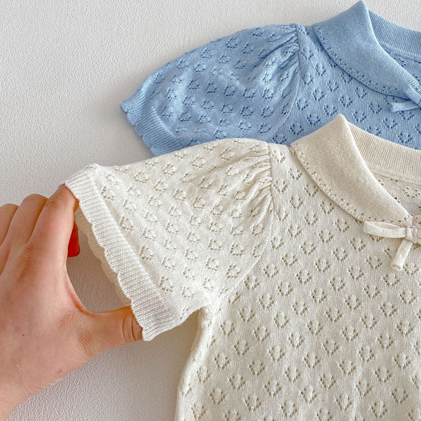 Hollow Knitted Short Sleeve Set 透かし編み ニット 半袖 セットアップ【mh0012710】