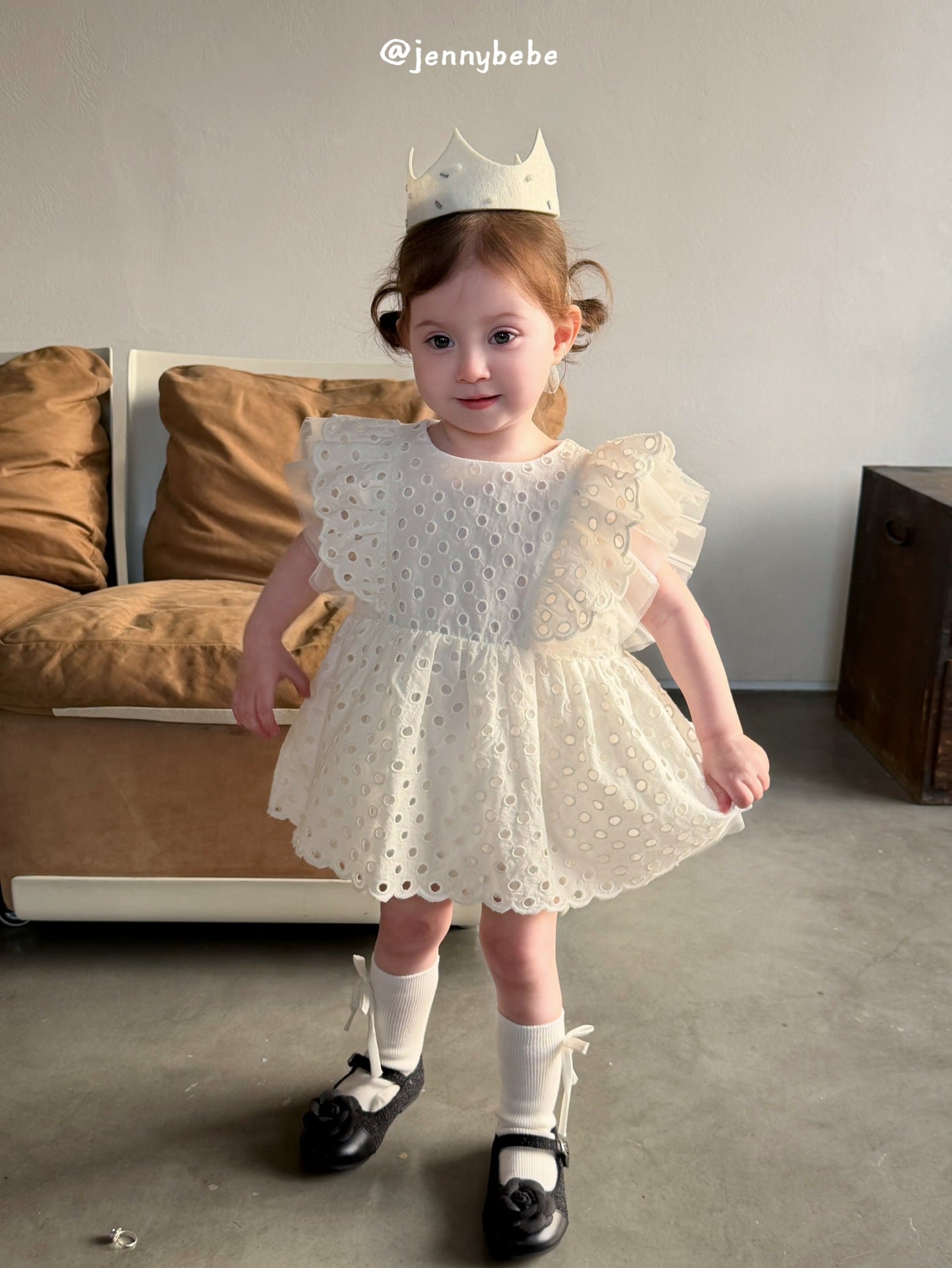 Eyelet Cotton Romper Dress コットン レース フリル袖 ロンパース ドレス【mh0012549】