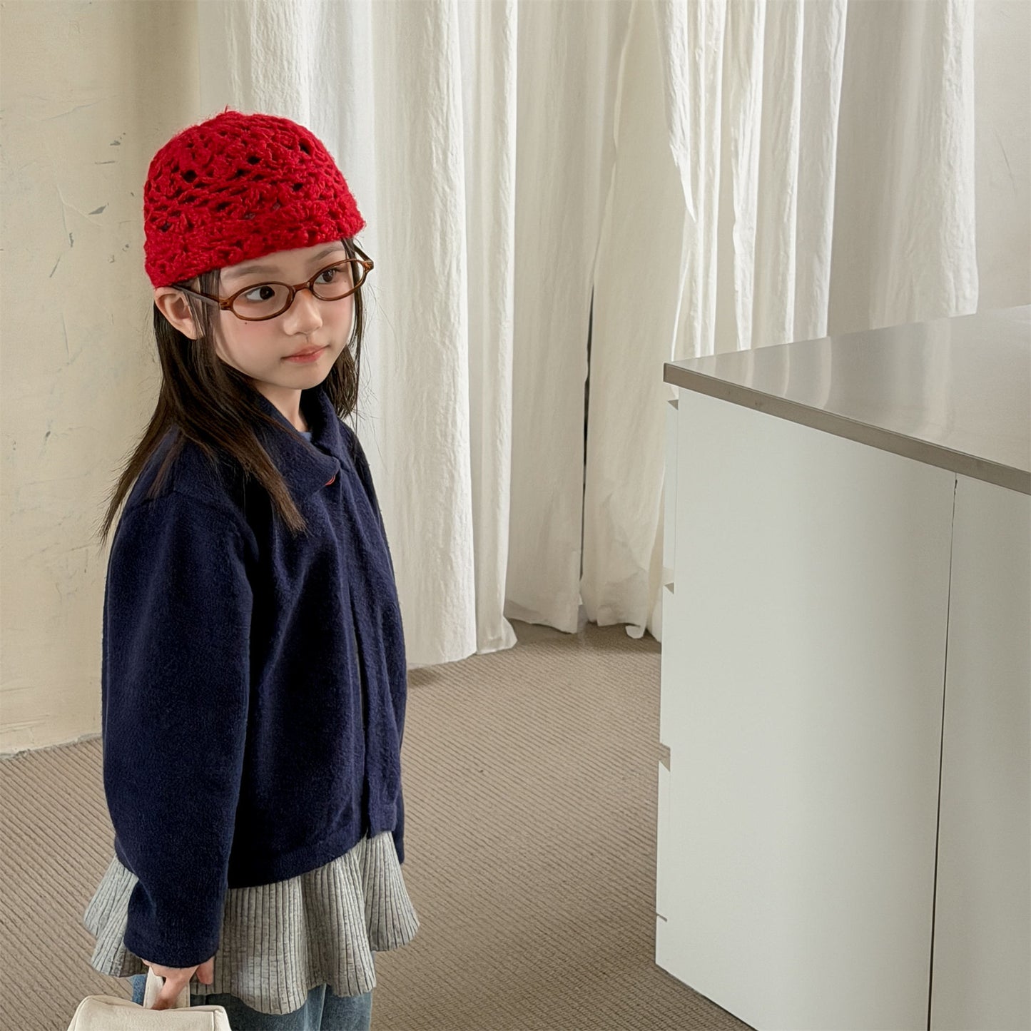 Kids' Polka Dot Collared Button-Up Long-Sleeve Knit Cardigan [mh0014056]