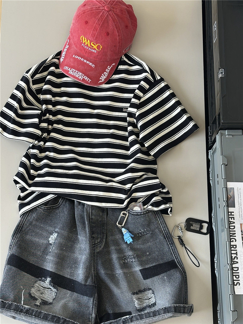 Striped Rhinestone Tee ボーダー 半袖Tシャツ【mh0012973】