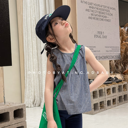 Striped Sleeveless Tank Top ストライプ ノースリーブブラウス【mh0013229】