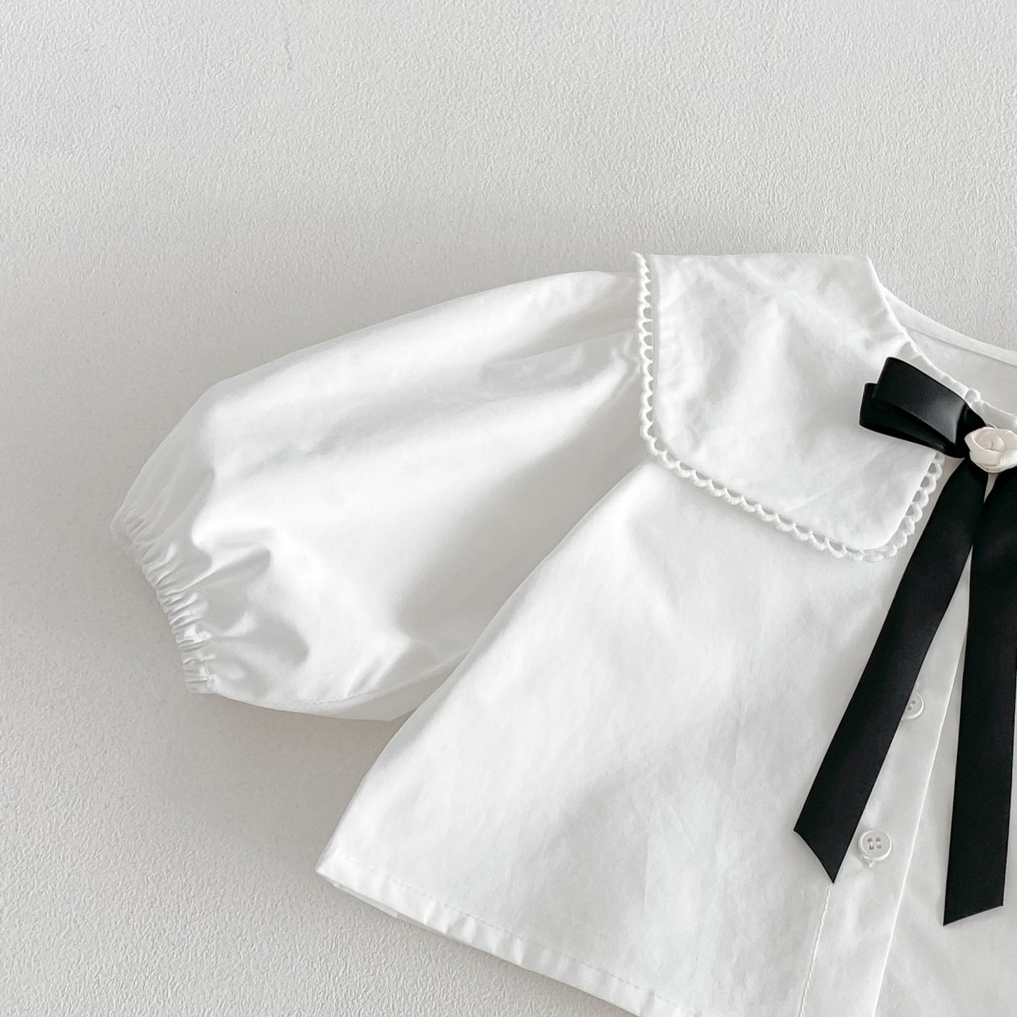 Camisa de manga larga con cuello grande y lazo, y pichi para niños [mh0014034]