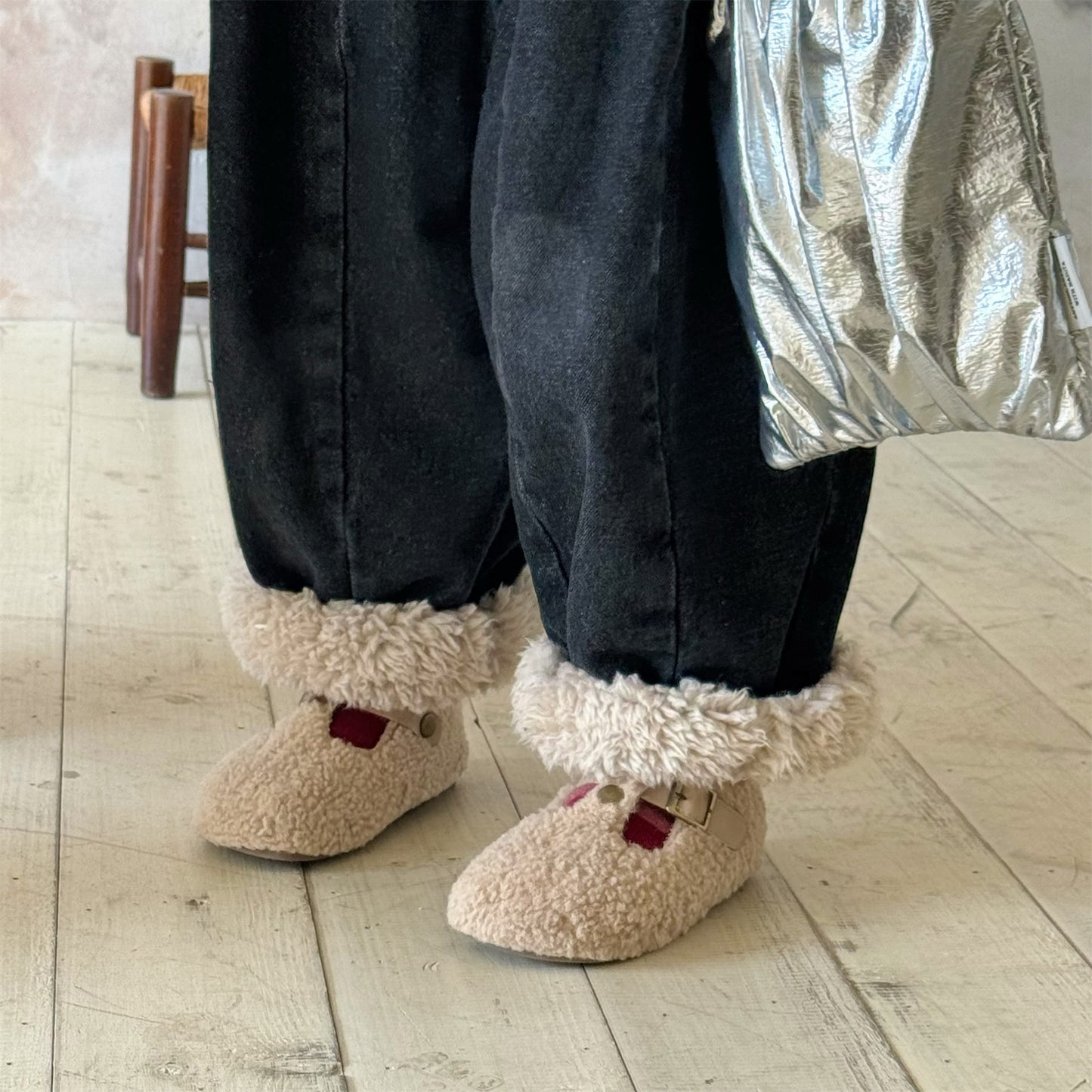 デニムパンツ 裏ボア 裾ボア ドッキング ゆったり ボトムス【mh0011610】