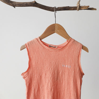 Paris Embroidered Textured Cotton Vest 刺繍 ノースリーブTシャツ【mh0012628】
