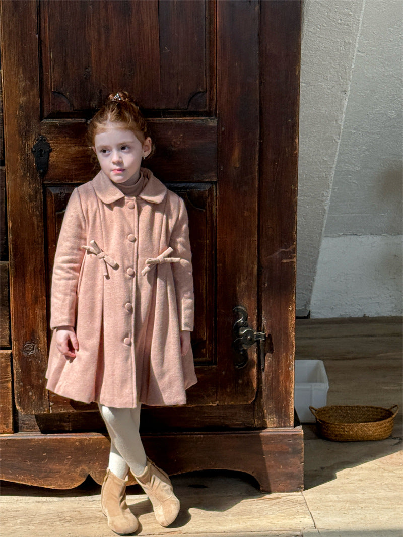 ウールコート ミディ丈 Aライン 襟付き リボンベルト ドレッシー【mh0011622】