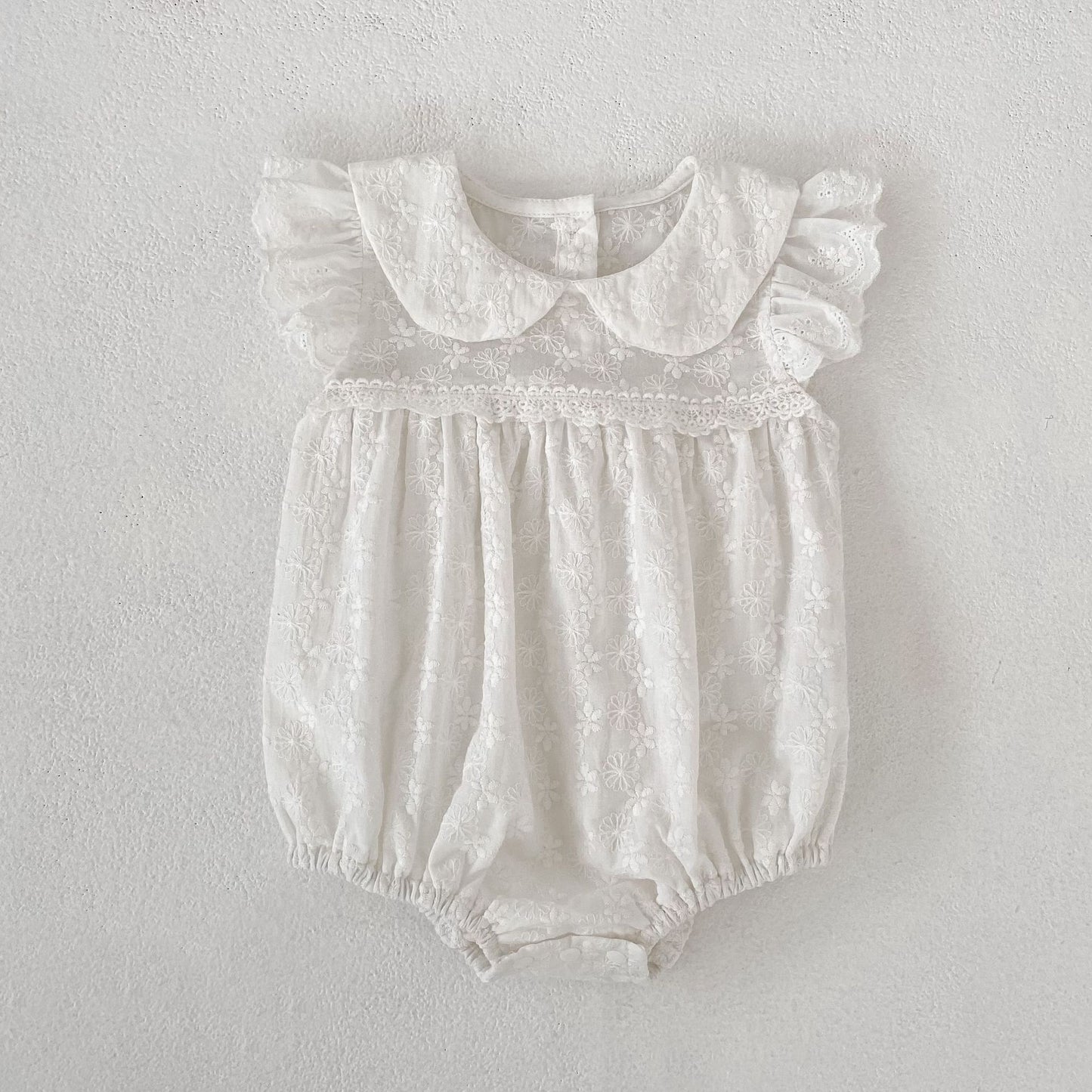 Lace Trim Doll Collar Romper Dress ラッフル ロンパース ミモレ丈ワンピース【mh0013160】