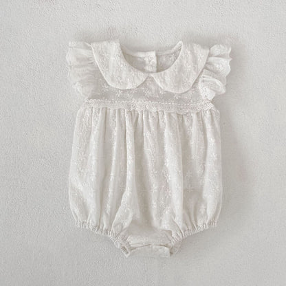 Lace Trim Doll Collar Romper Dress ラッフル ロンパース ミモレ丈ワンピース【mh0013160】