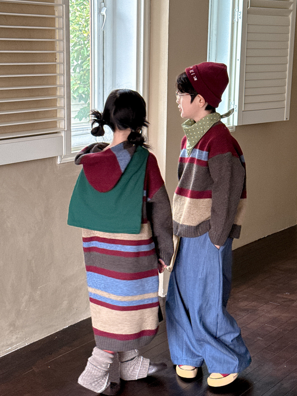 ニットワンピース/セーター キッズ ボーダー柄 厚手 ルーズフィット 兄弟姉妹 お揃い【mh0011676】