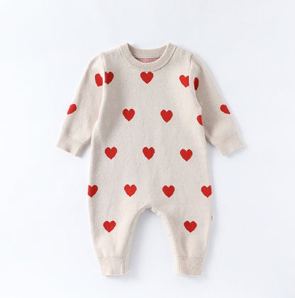 長袖ニットロンパース いちご/ハート ジャンプスーツ【mh0011727】
