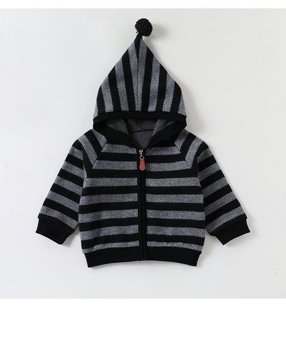 Sudadera con capucha y cremallera a rayas para bebé y niño【mh0014714】