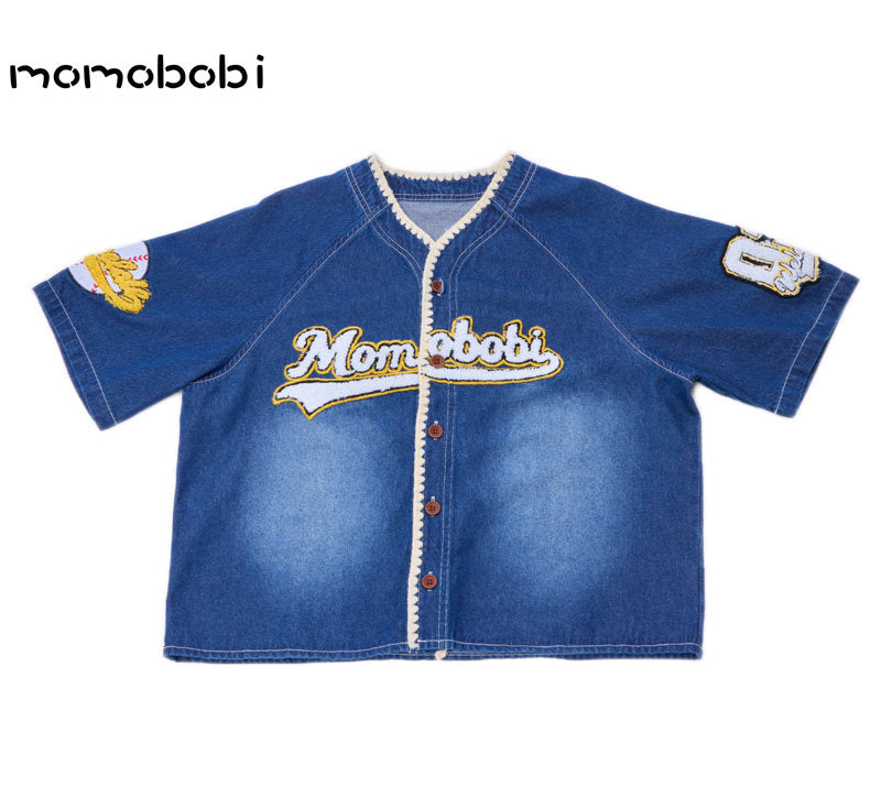 Vintage Baseball Denim Shirt Half Pants デニム ベースボールシャツ ハーフパンツ【mh0012999】