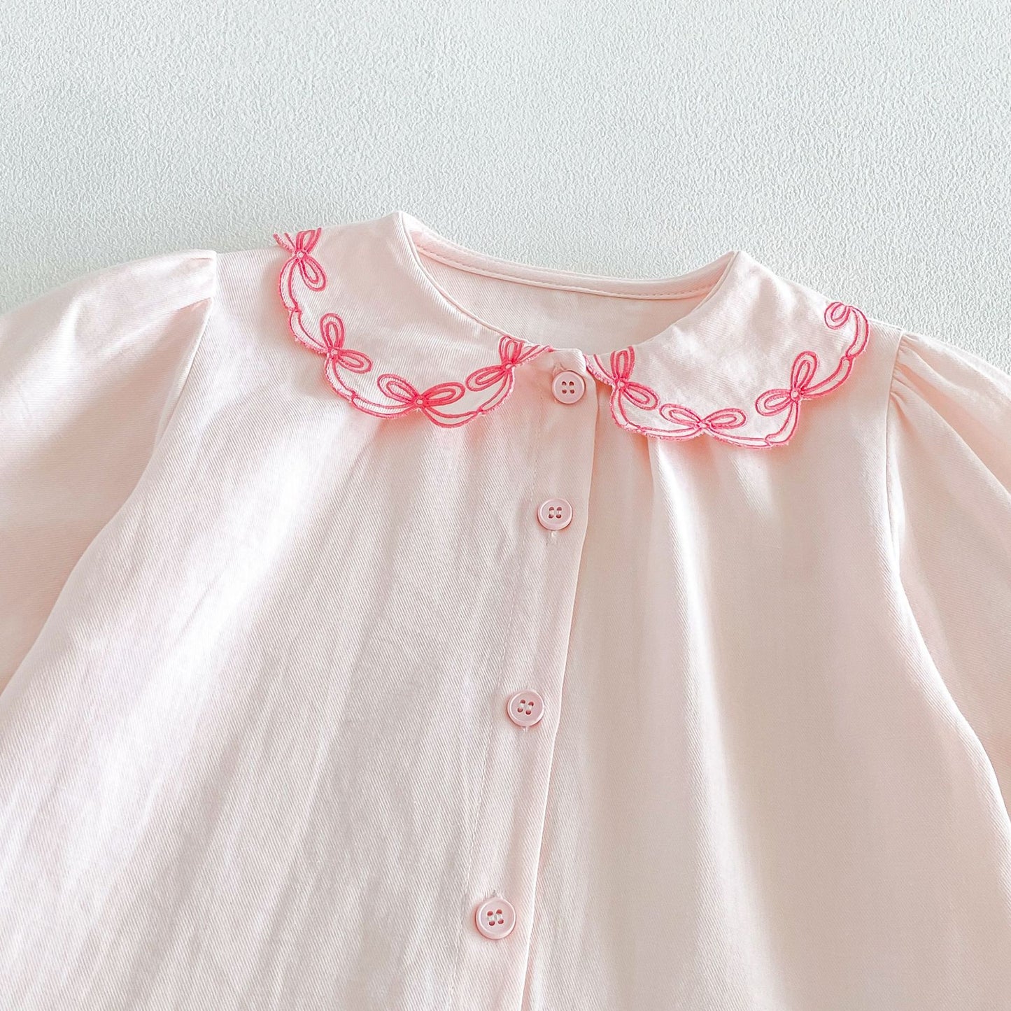 Blusa de manga larga para niños con cuello con volantes y ribetes 【mh0014047】
