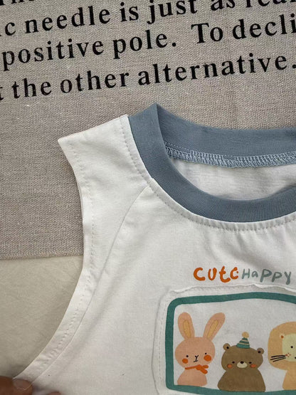 Retro Animal Stripe Tank Top Set ボーダー ノースリーブ ショートパンツ セット【mh0012910】