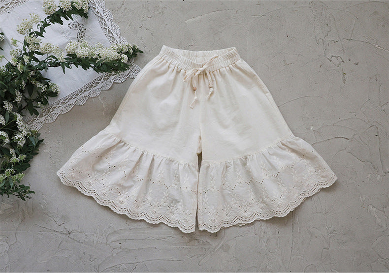 Lace Hem Wide-Leg Pants 刺繍レース ガウチョパンツ【mh0012990】