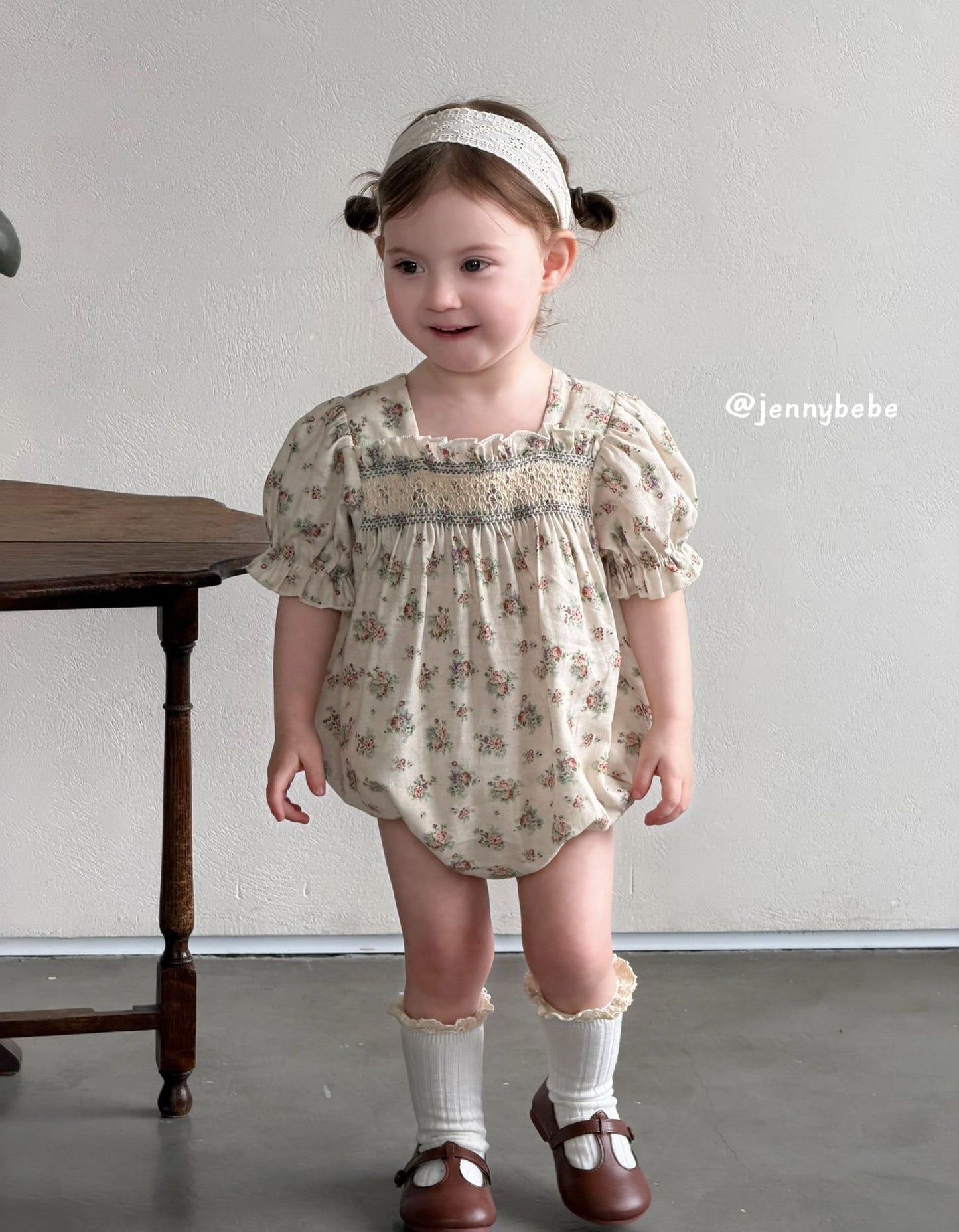 Floral Cotton Smocking Romper 花柄 コットン スモッキング ロンパース【mh0012542】
