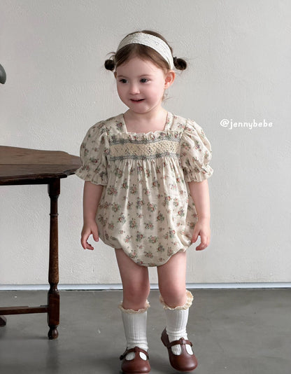 Floral Cotton Smocking Romper 花柄 コットン スモッキング ロンパース【mh0012542】