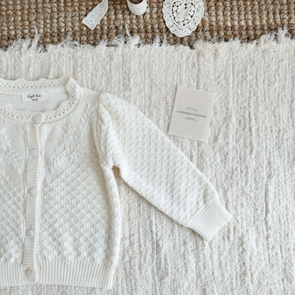 キッズ フラワー 刺繍 ニット カーディガン【mh0014612】