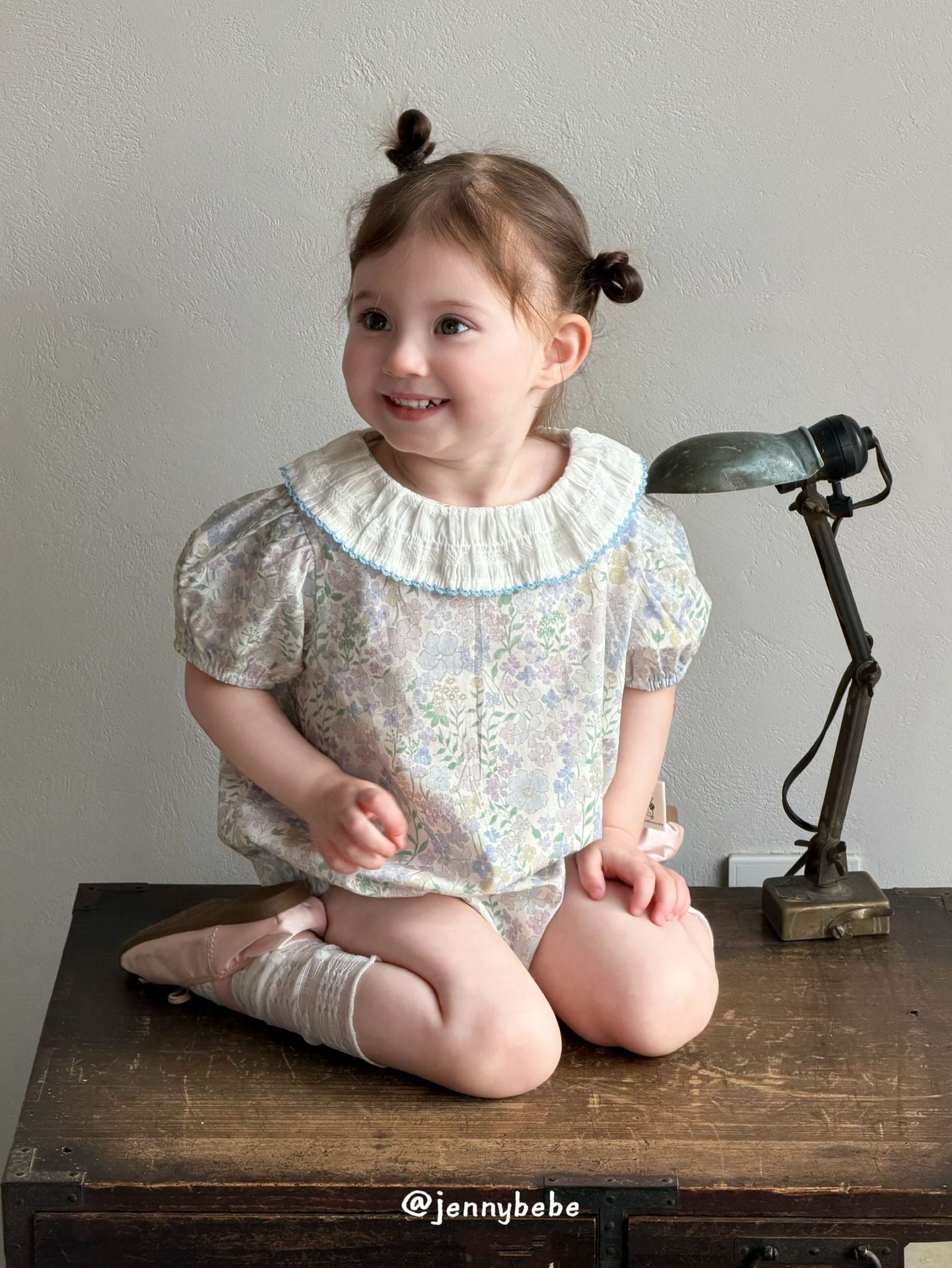 Floral Puff Sleeve Romper 花柄 コットン パフスリーブ ロンパース【mh0012540】