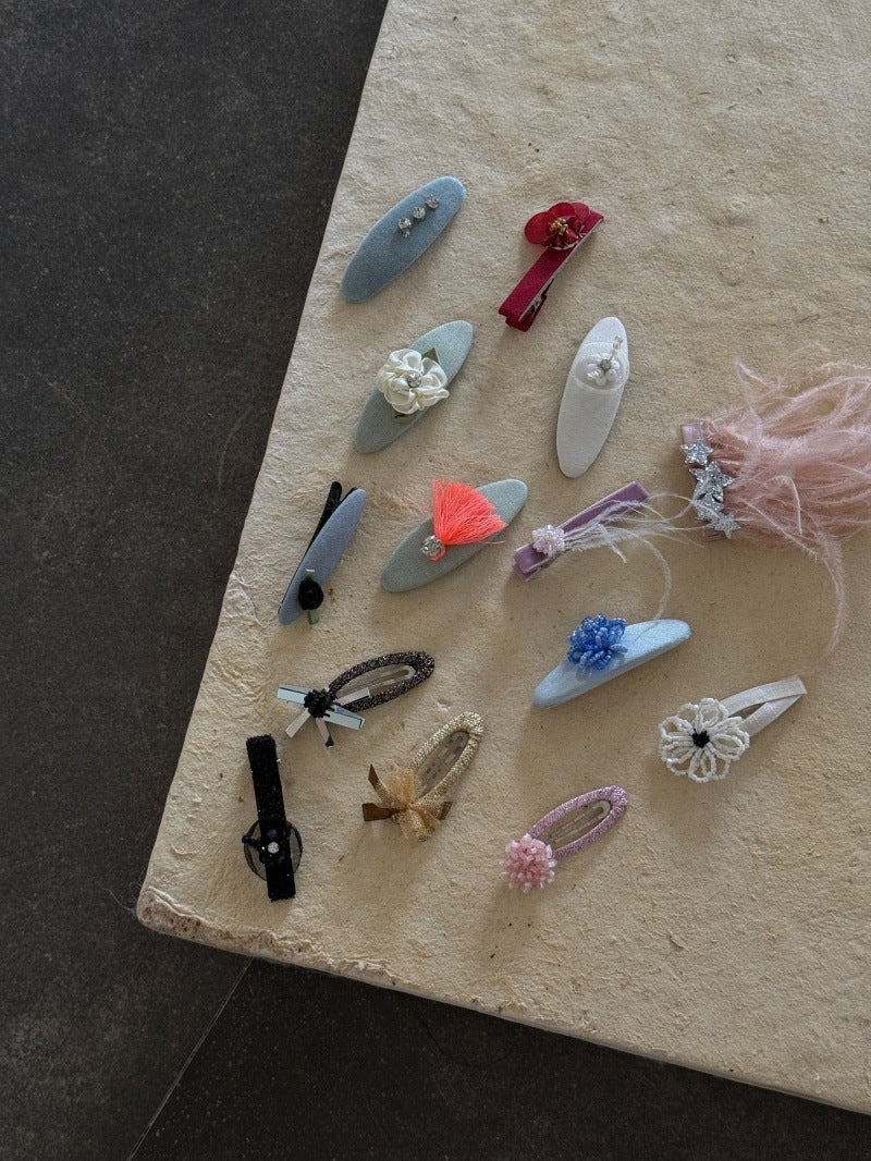 キッズ ハンドメイド レース ライストーン ヘアクリップ【mh0014102】