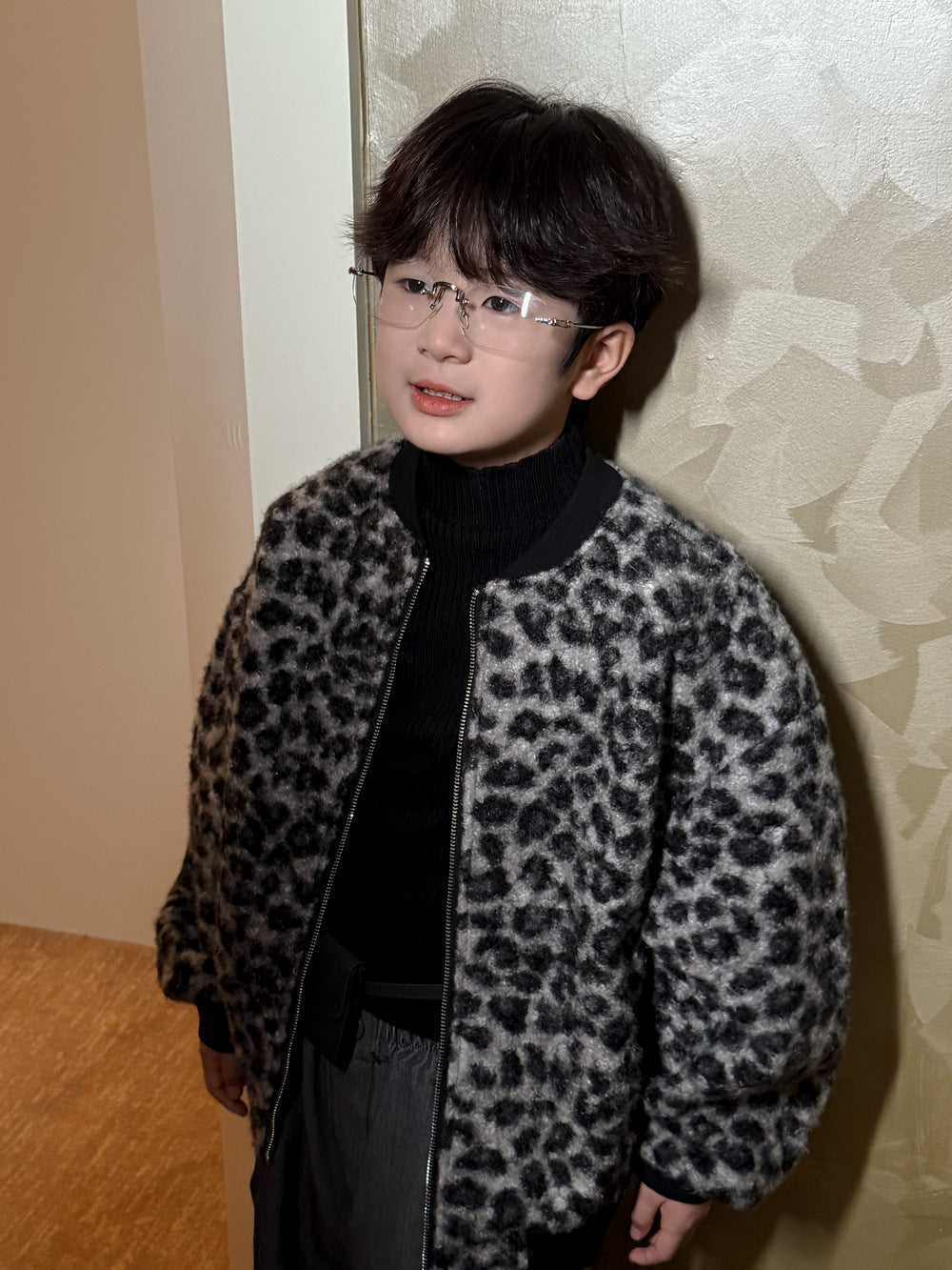 ブルゾンジャケット キッズ レオパード柄 厚手 ボア オーバーサイズ カジュアル アウター【mh0011663】