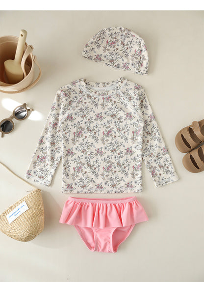 UPF50 Plus Floral Long Sleeve Swimsuit Rash Guard 3-piece Set [mh0012593]