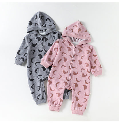 ジャンプスーツ 裏起毛 フード付 長袖 プリント【mh0011710】