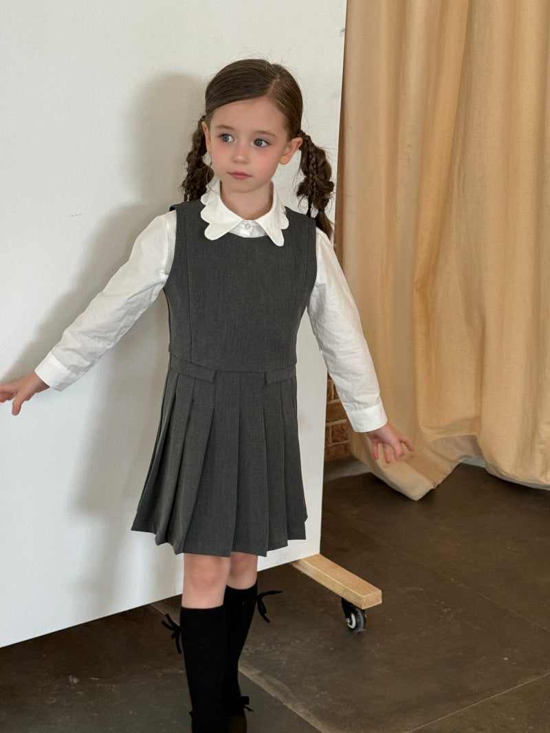 Kids' Sleeveless Pleated Dress with Waist Seam【mh0014072】